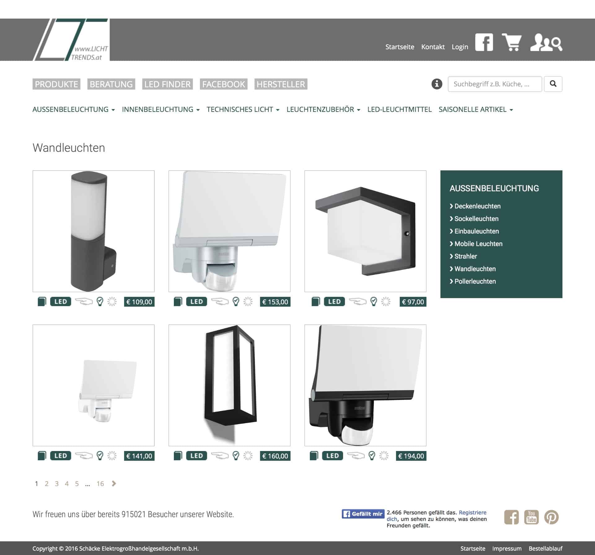 Lichttrends Online Shop Webseite