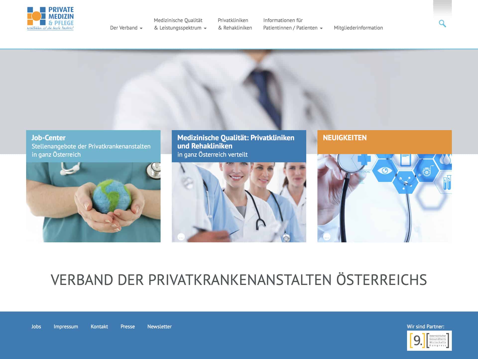 Verband der Privatkrankenanstalten Österreichs Website