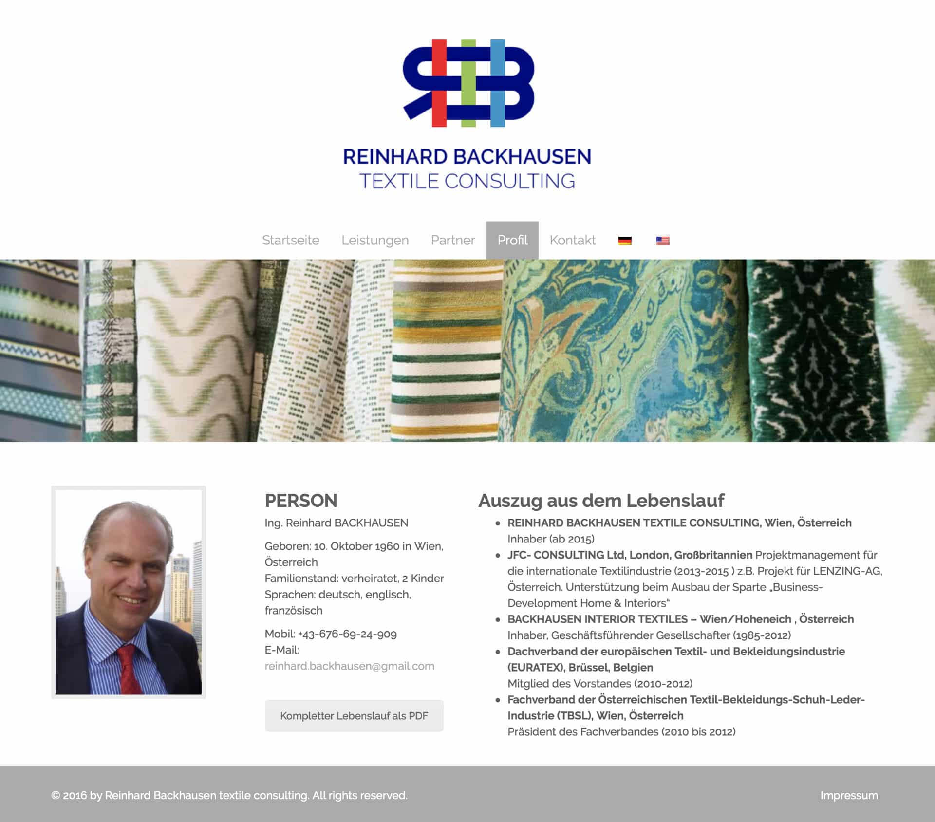 Reinhard Backhausen textile consulting Website