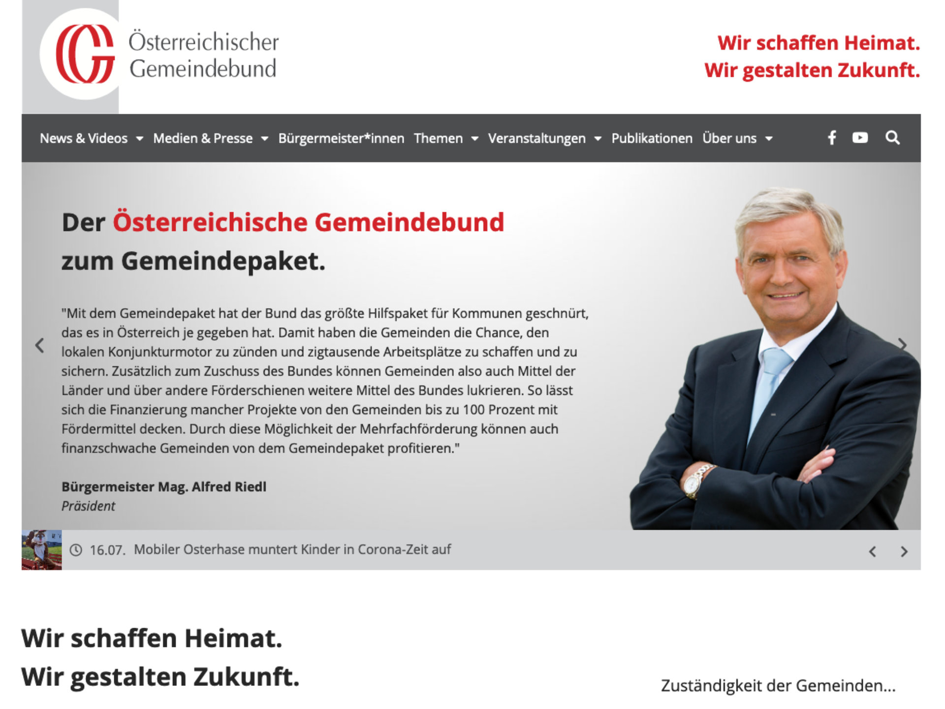 Screenshot der Österreichischen Gemeindebund Website