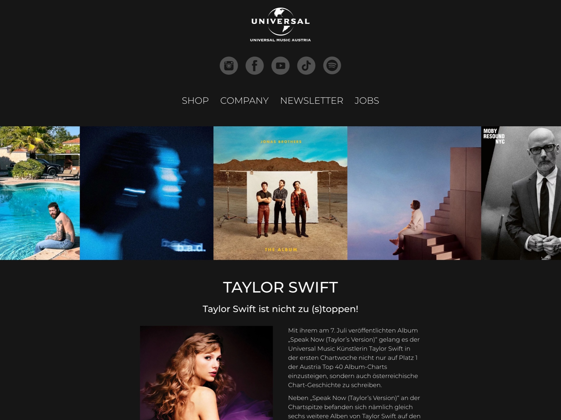 Universal Music Austria Website Screenshot