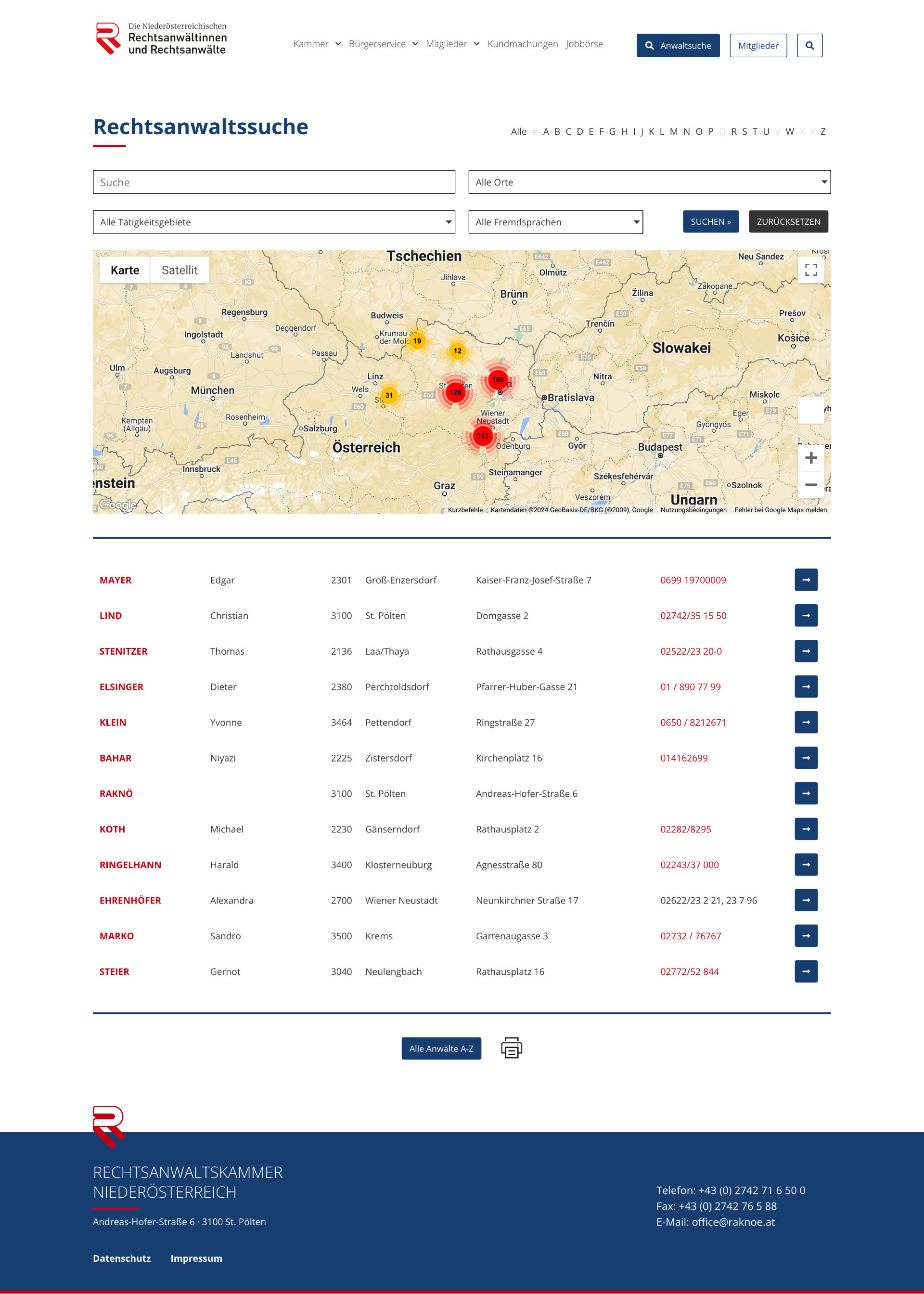 Rechtsanwaltskammer NÖ, OÖ und Salzburg - Website