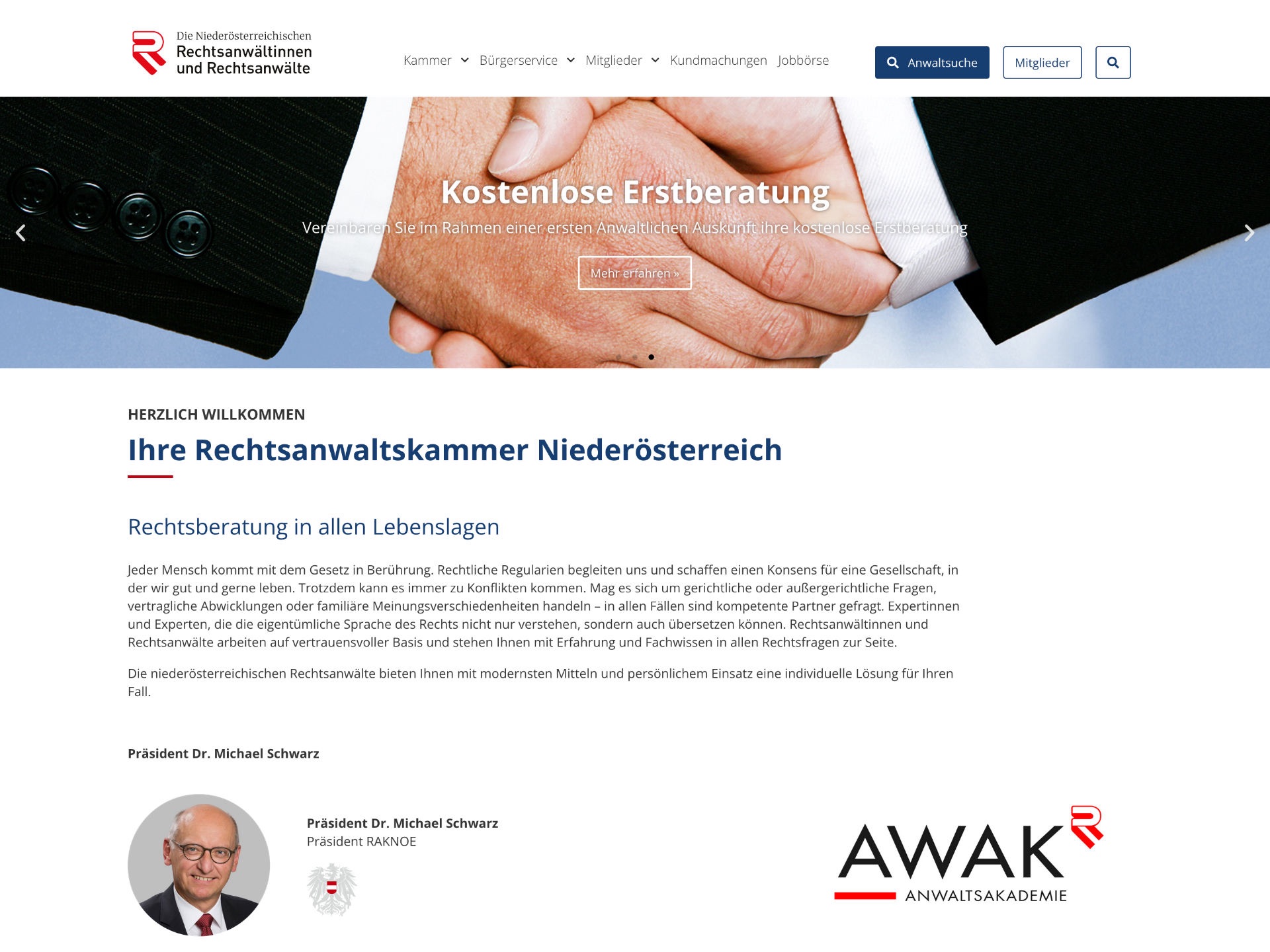 Rechtsanwaltskammer NÖ, OÖ und Salzburg - Website
